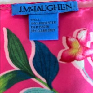 J. McLaughlin Pink Floral Scarf with Green and Blue Accents 50X50 NWOT